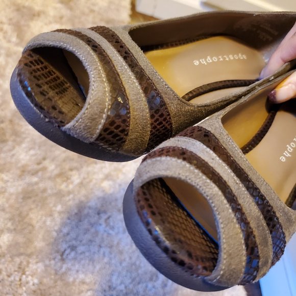 EUC Apostrophe 7M Heels Peep Toe Brown 3" - Picture 4 of 6